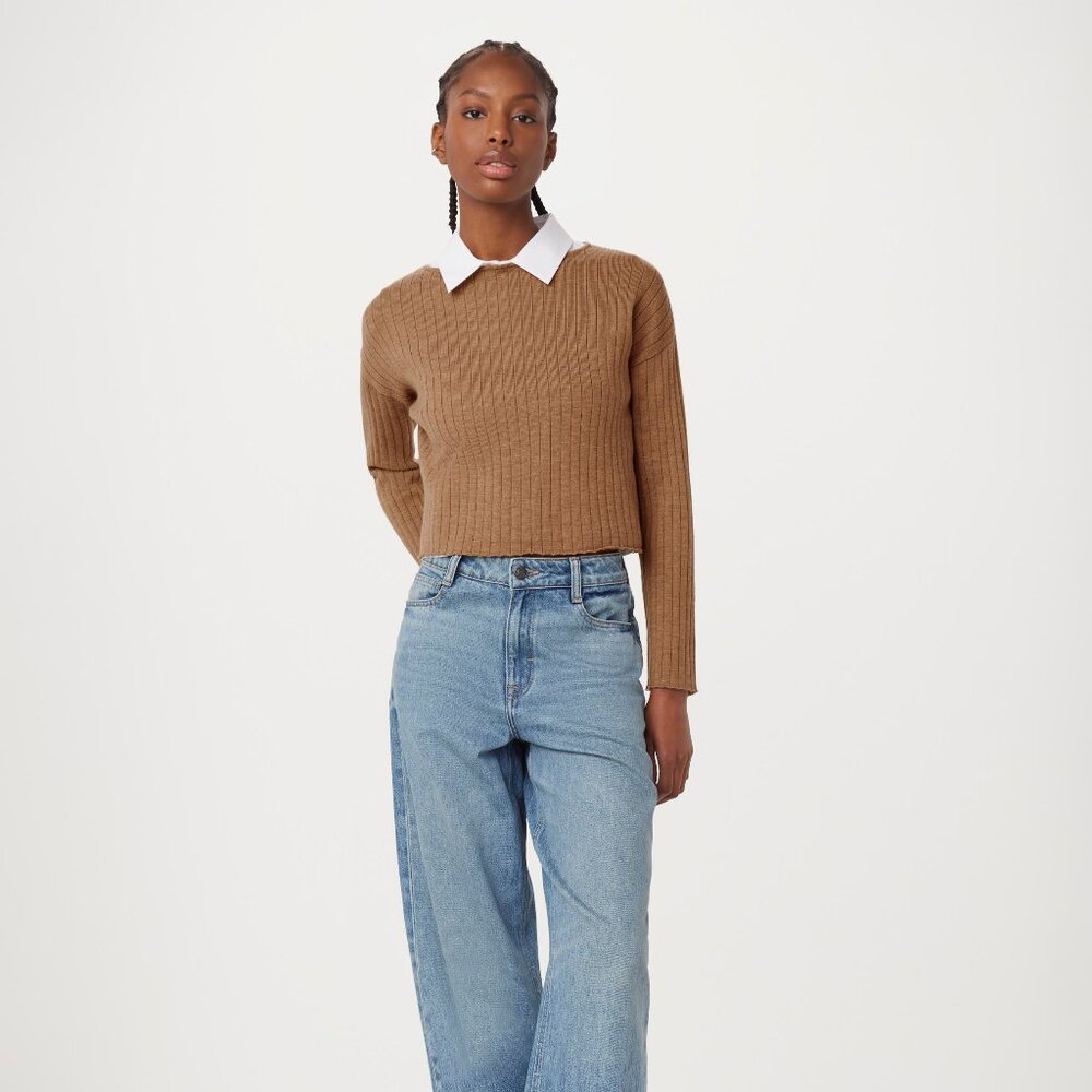 Frank And Oak The Merino Wool Cropped Sweater in Nutmeg Size L